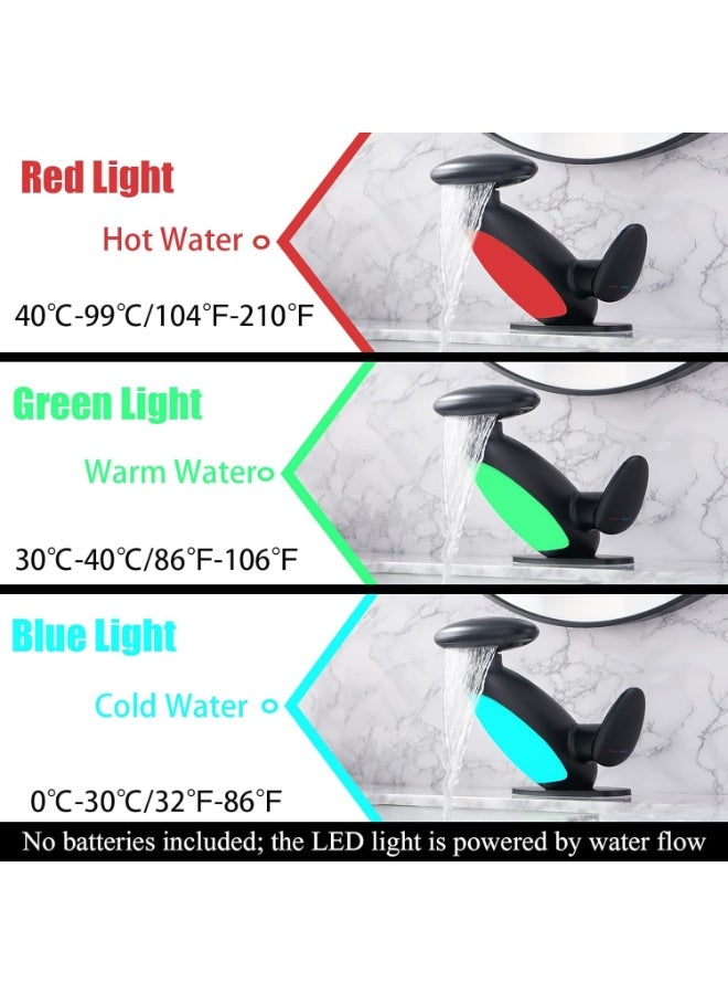 سيوسي LED Bathroom Faucet, 360° Swivel Pull-Down Sprayer, Spray Head with Ceramic Disc Cartridge, Modern Matte Waterfall Faucet with Color-Changing Lights, 9/16" Connection for Sink (Black) - Image 4